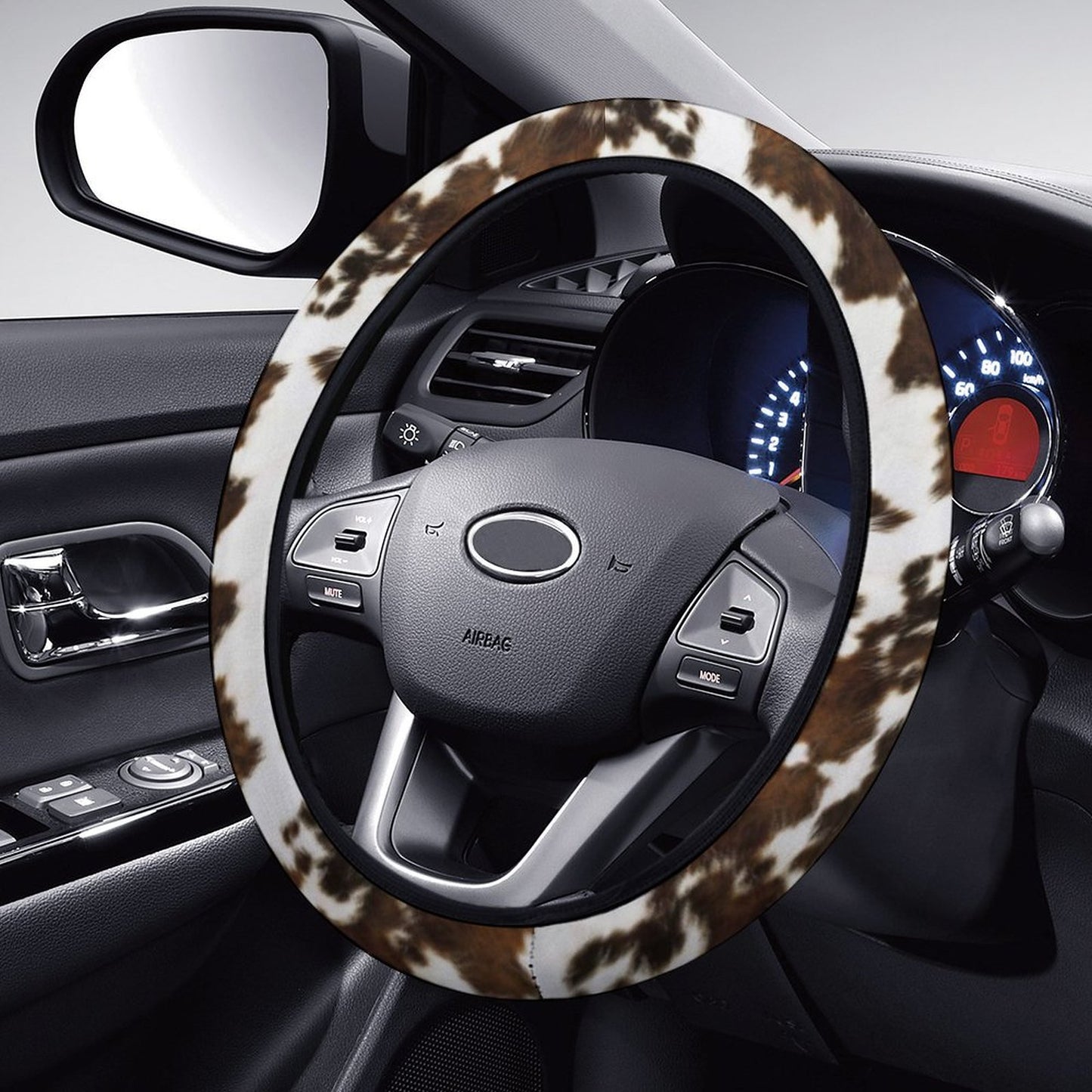 Brown Cow Print Steering Wheel Cover Universal 15 Inch