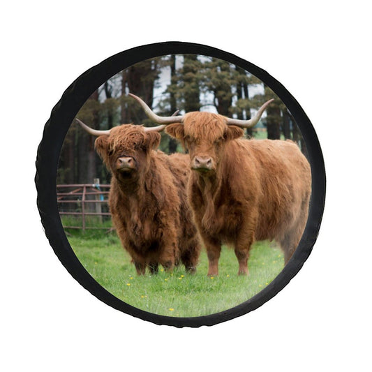 Highland Cattle Printed Leather Tire Cover for Jeep Wrangler Trailer SUV Spare Tires