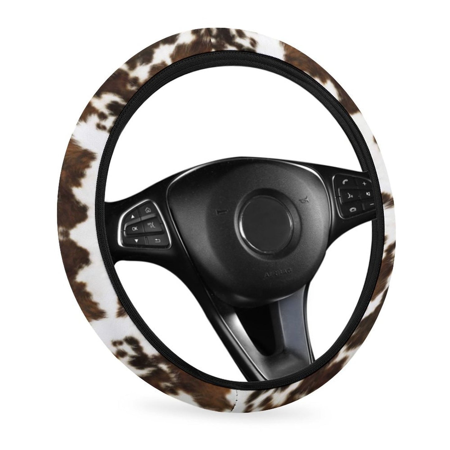 Brown Cow Print Steering Wheel Cover Universal 15 Inch