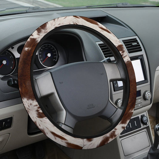 Spotted Cowhide Print Steering Wheel Cover Universal 15 Inch