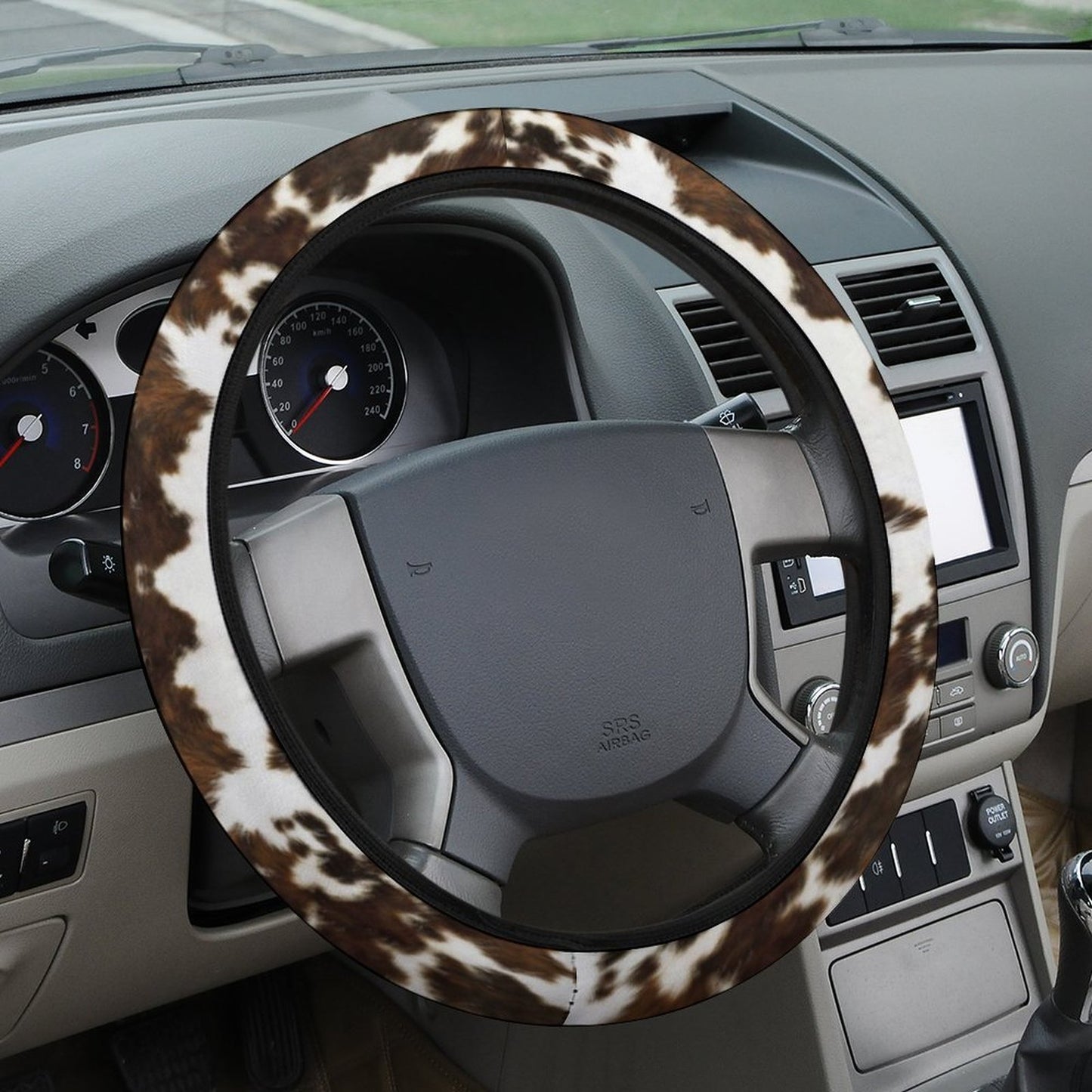 Brown Cow Print Steering Wheel Cover Universal 15 Inch